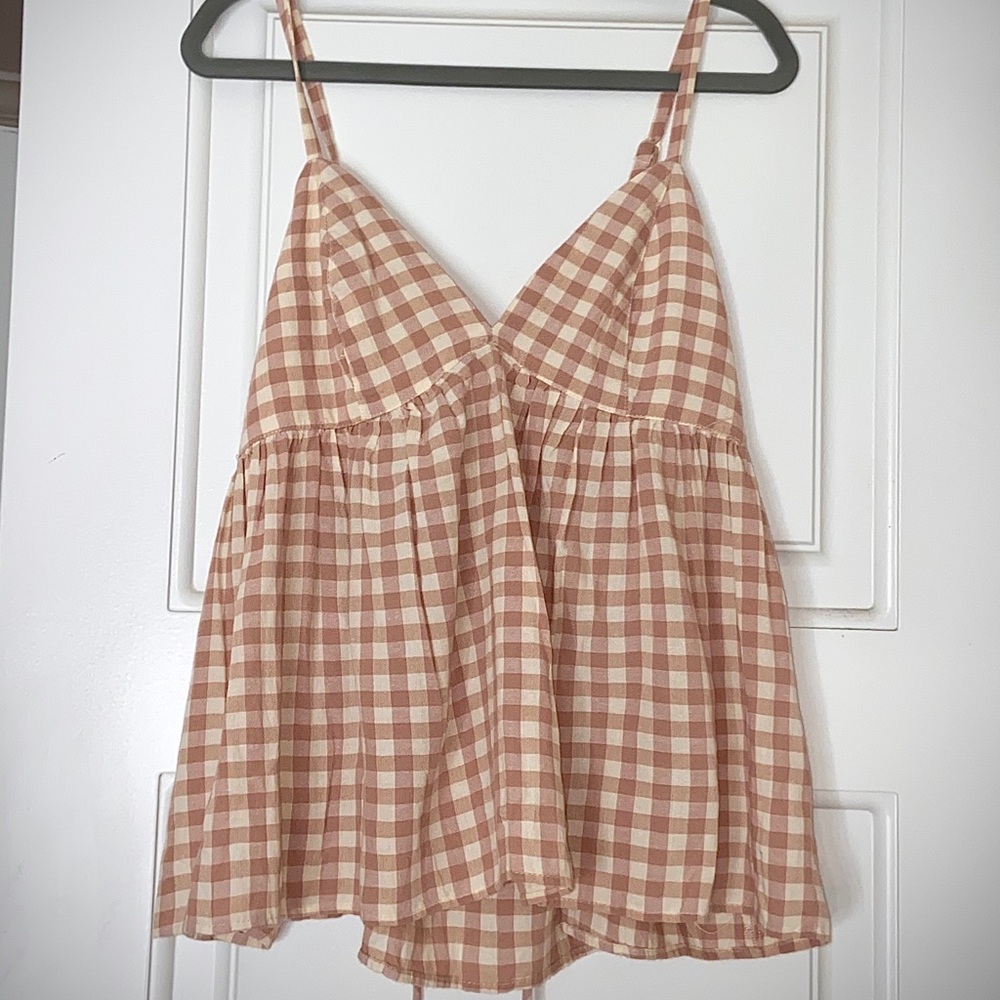 urban outfitters pink gingham v neck top